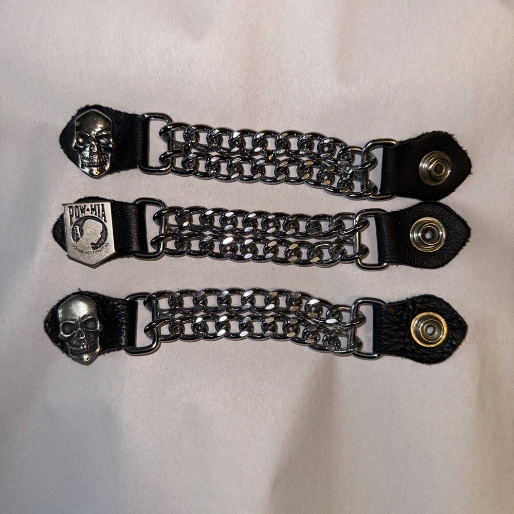 Set of 3 Chain Vest Extenders Biker Rider Skull